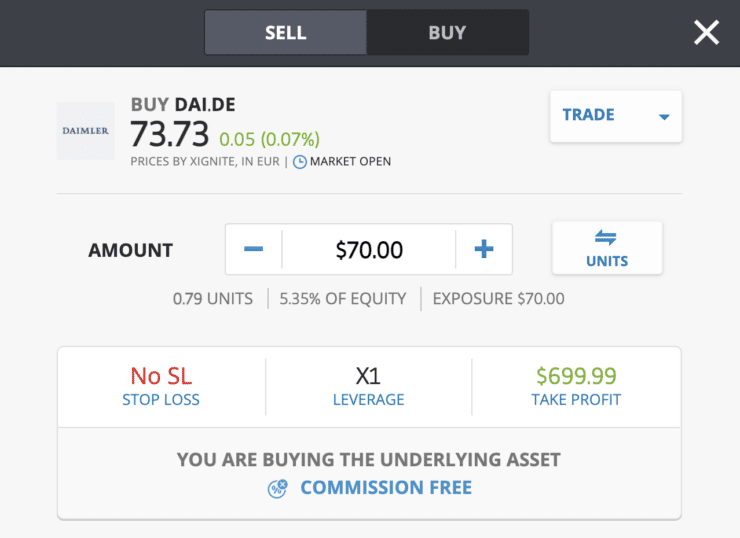 daimler stock buy order on etoro