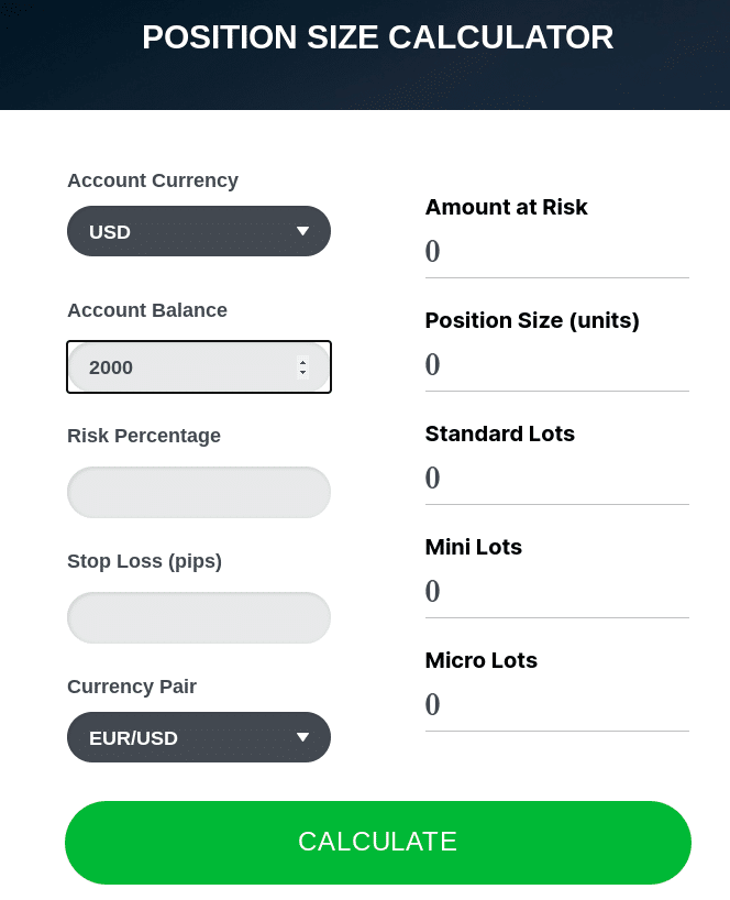 input the balance amount - Position Size Calculator