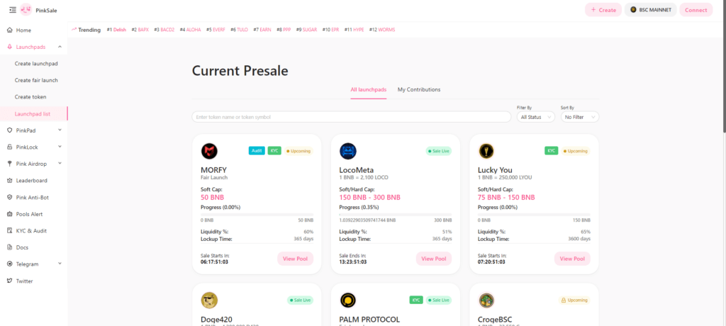 List of current crypto presales on PinkSale