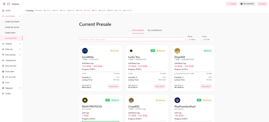 PinkSale launchpad list