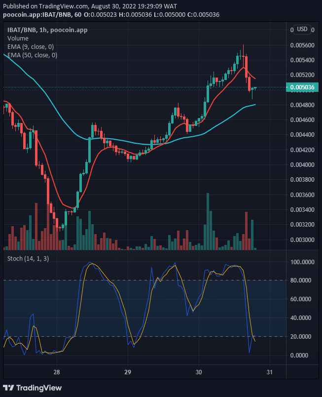 IBATUSD is trading in a positive move. The price tested the multiple resistance zones near $0.005535 and we expect a swift increase to follow soon.