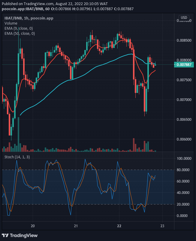 IBATUSD price will go higher and surpass the current price if the bullish pressure persists, the coin price might exceed the $0.008105 to hit the $0.008297 resistance level.