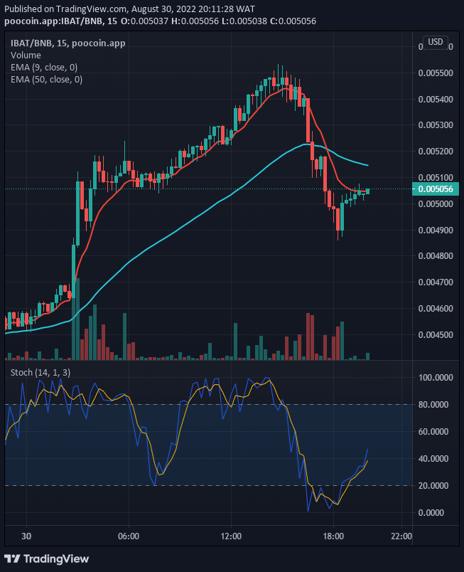 IBATUSD is trading in a positive move. The price tested the multiple resistance zones near $0.005535 and we expect a swift increase to follow soon.