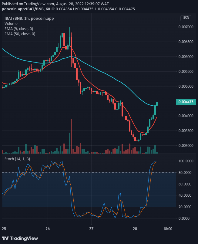 IBATUSD price is presently on the positive side and with the look of things, the price may possibly go higher to retest the $0.006982 previous high provided the bullish rally received a strong push