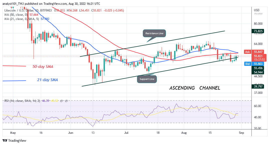 Litecoin Fluctuates Between $52 and $58 as Risks Decline to $0.40