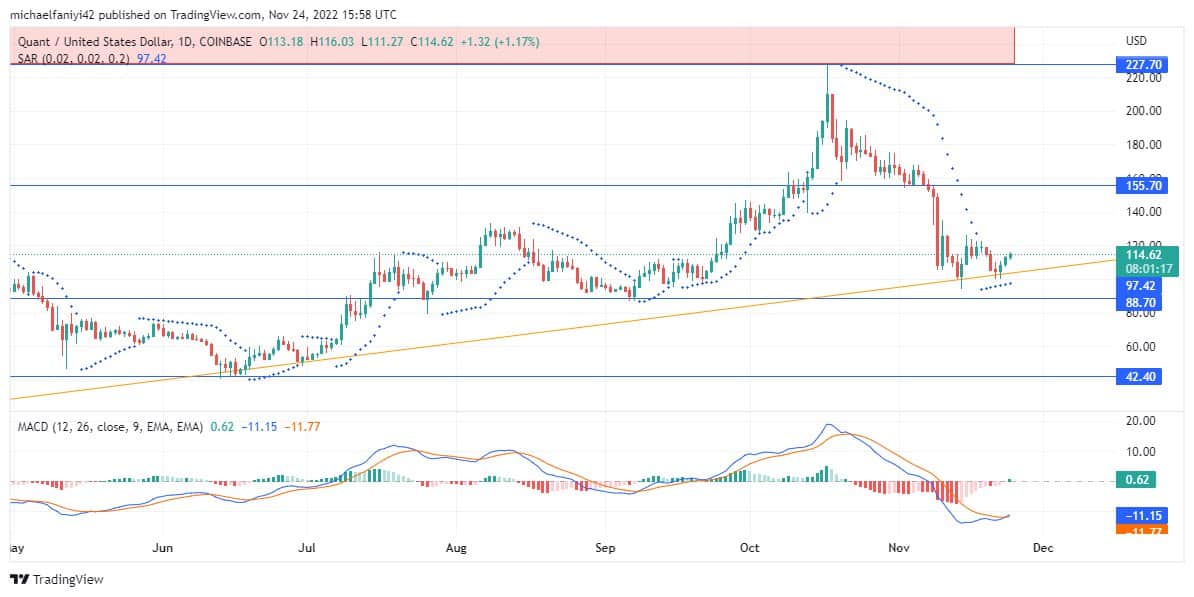 Quant Price Forecast: QNTUSD remains on a bullish agenda along a trendline