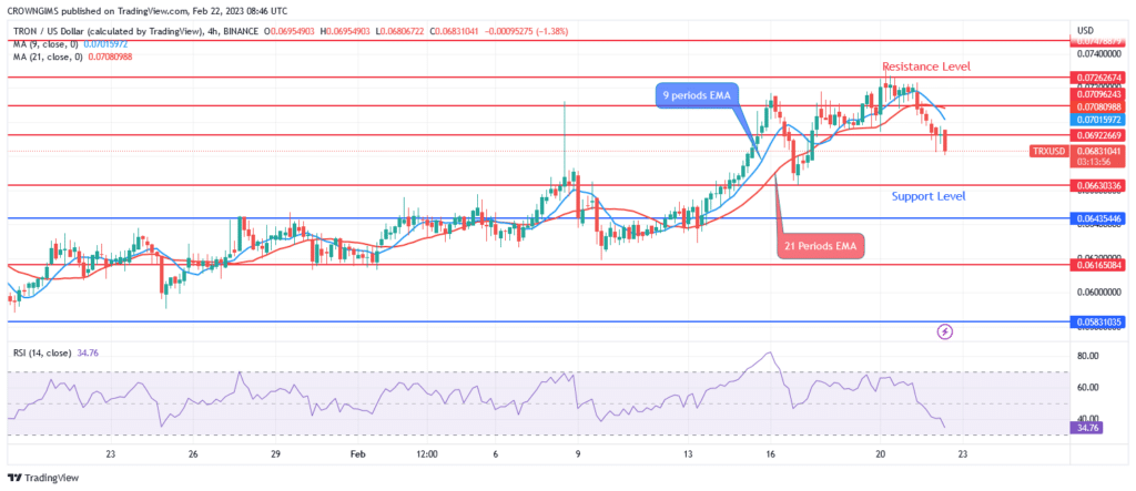 Tron’s (TRX/USD) Price: Bearish Reversal at $0.072 Resistance Level, Further Price Declination Envisaged