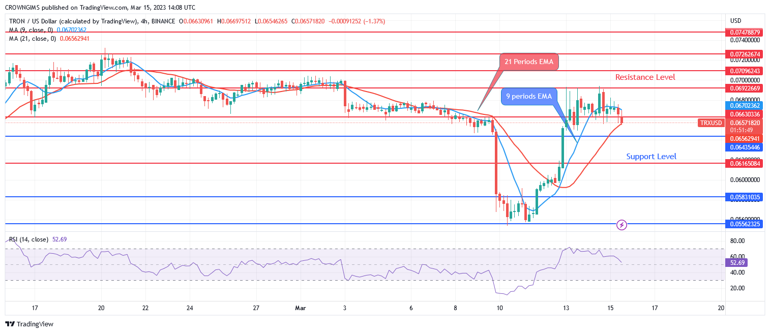 Tron’s (TRX/USD) Price May Be Rejected at $0.69 Resistance Level  