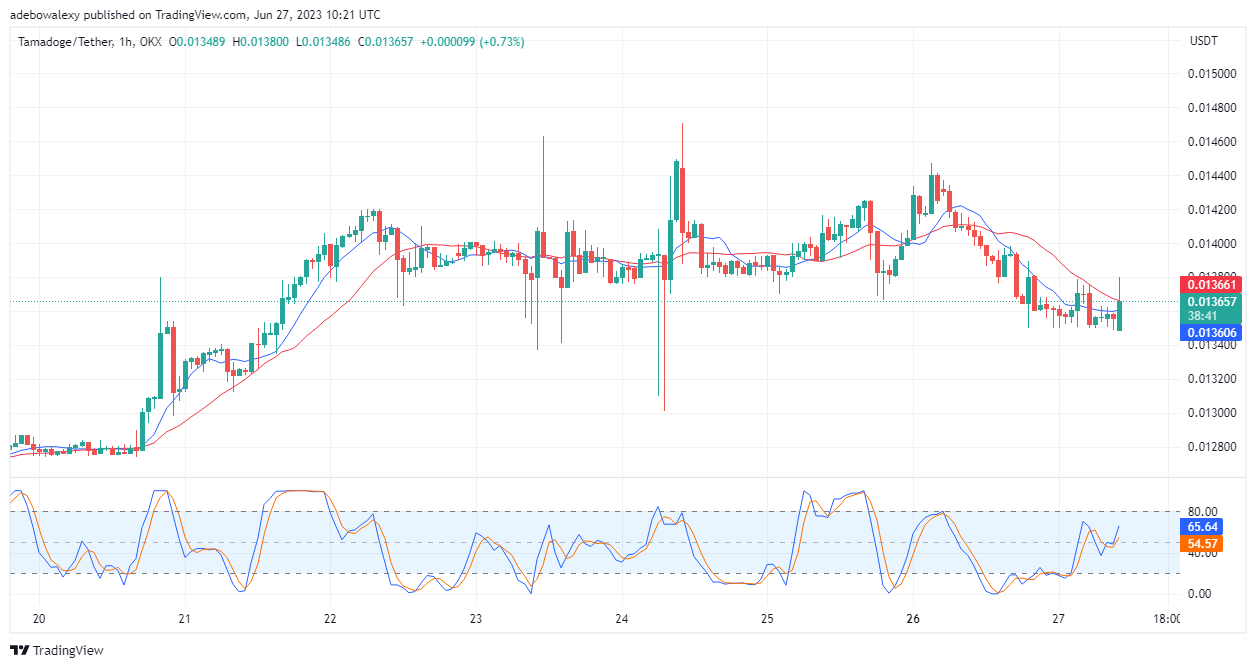 Tamadoge (TAMA) Price Prediction for Today, June 27: TAMA/USDT Rebounds Upwards, Off a Strong Support Near the $0.013500 Price Mark