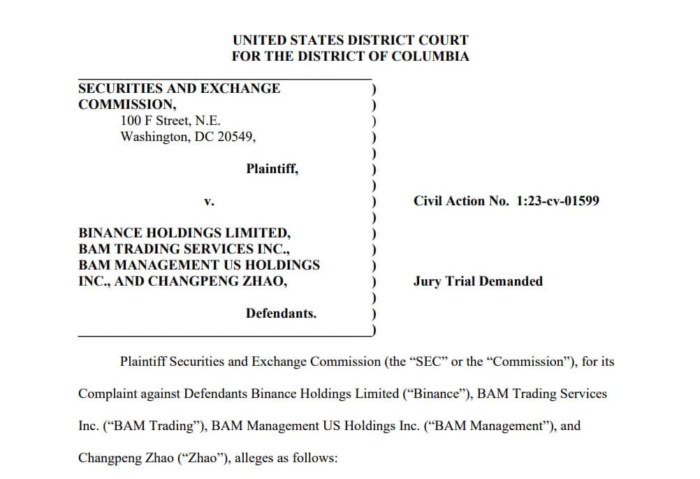 Binanceren aurkako SEC auzia