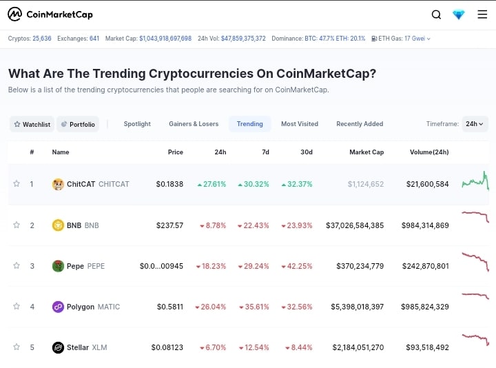 Trending Coins for Today, June 11: CHITCAT, BNB, PEPE, MATIC, and XLM