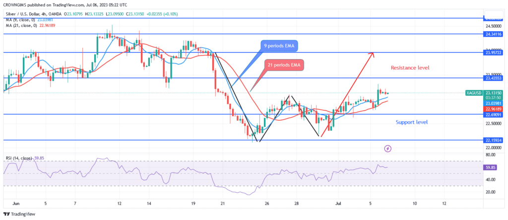 Silver (XAGUSD) Price Is Rising, and Is Aiming at $24 Resistance Level 