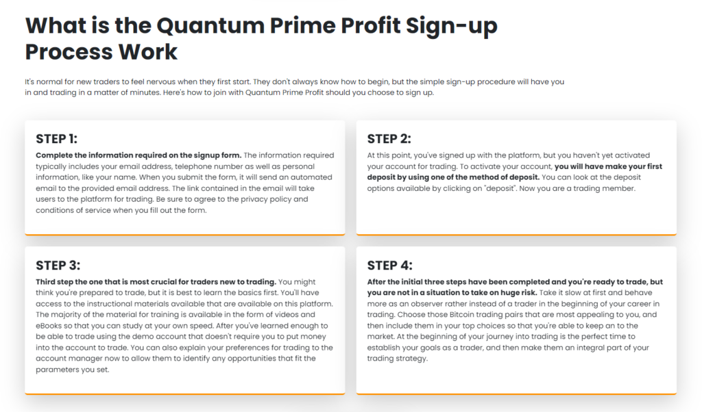 quantum prime profit sign up process