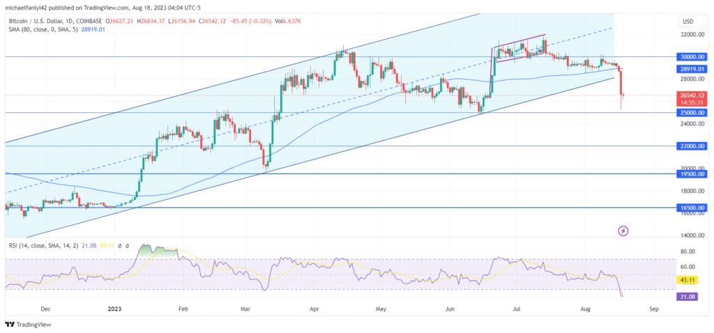 Bitcoin (BTCUSD) Plummets Towards $25,000 Price Mark