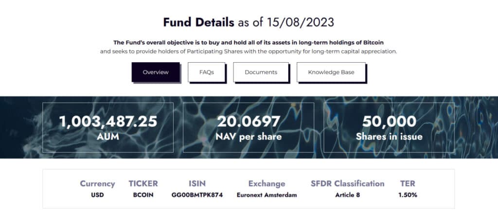 Screenshot tal-paġna tal-websajt ta' Jacobi Bitcoin ETF