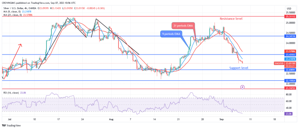 Silver (XAGUSD) Price Is Decreasing Near $22 Support Level