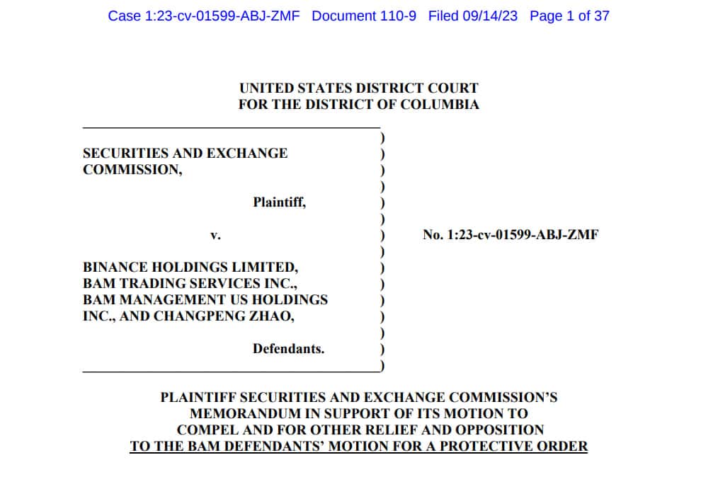 Captura de tela do documento judicial da SEC