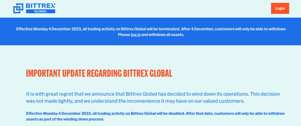 Bittrex closure announcement