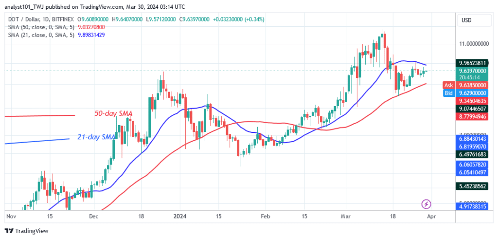 Polkadot Stabilizes above $9.00 but Remains within Its Range