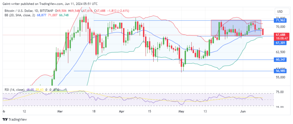 Bitcoin (BTCUSD) Sellers Gain Momentum By Targeting the $67,300 Significant Level