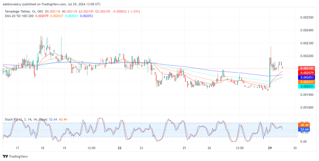 Tamadoge (TAMA) Price Outlook for July 29: TAMA/USDT Surges and Sustains Above the $0.002100 Mark