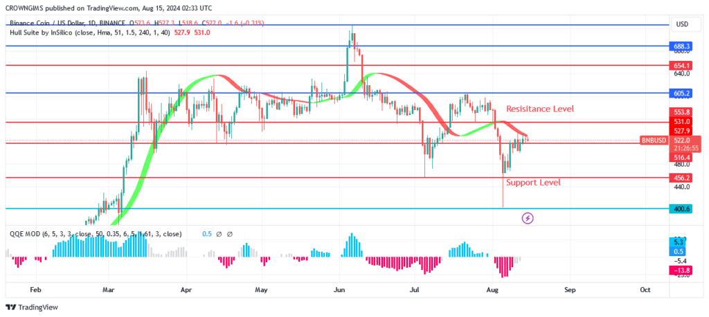 BNB (BNBUSD) Price: It Is Anticipated to Test $607 Resistance Level