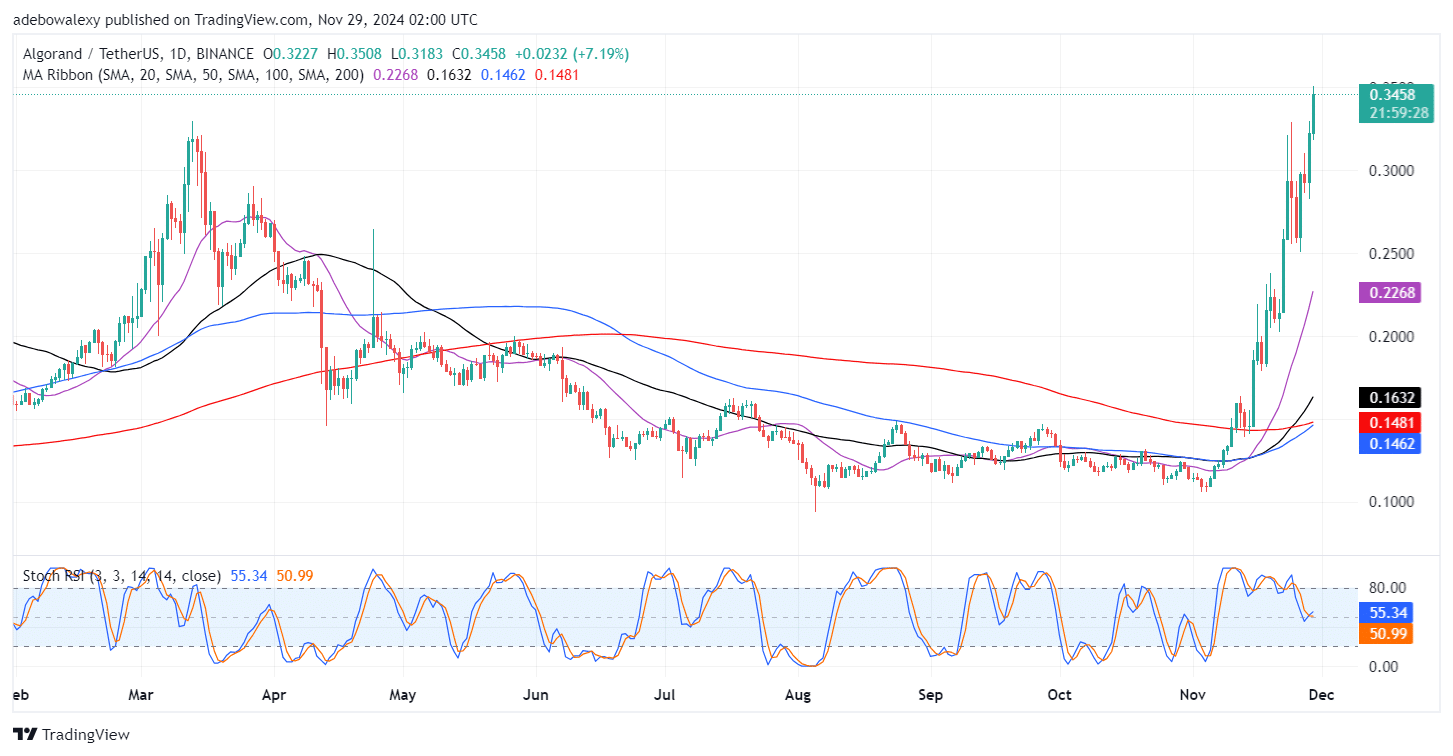 Algorand (ALGO) Price Surges Past a Nine-Month High