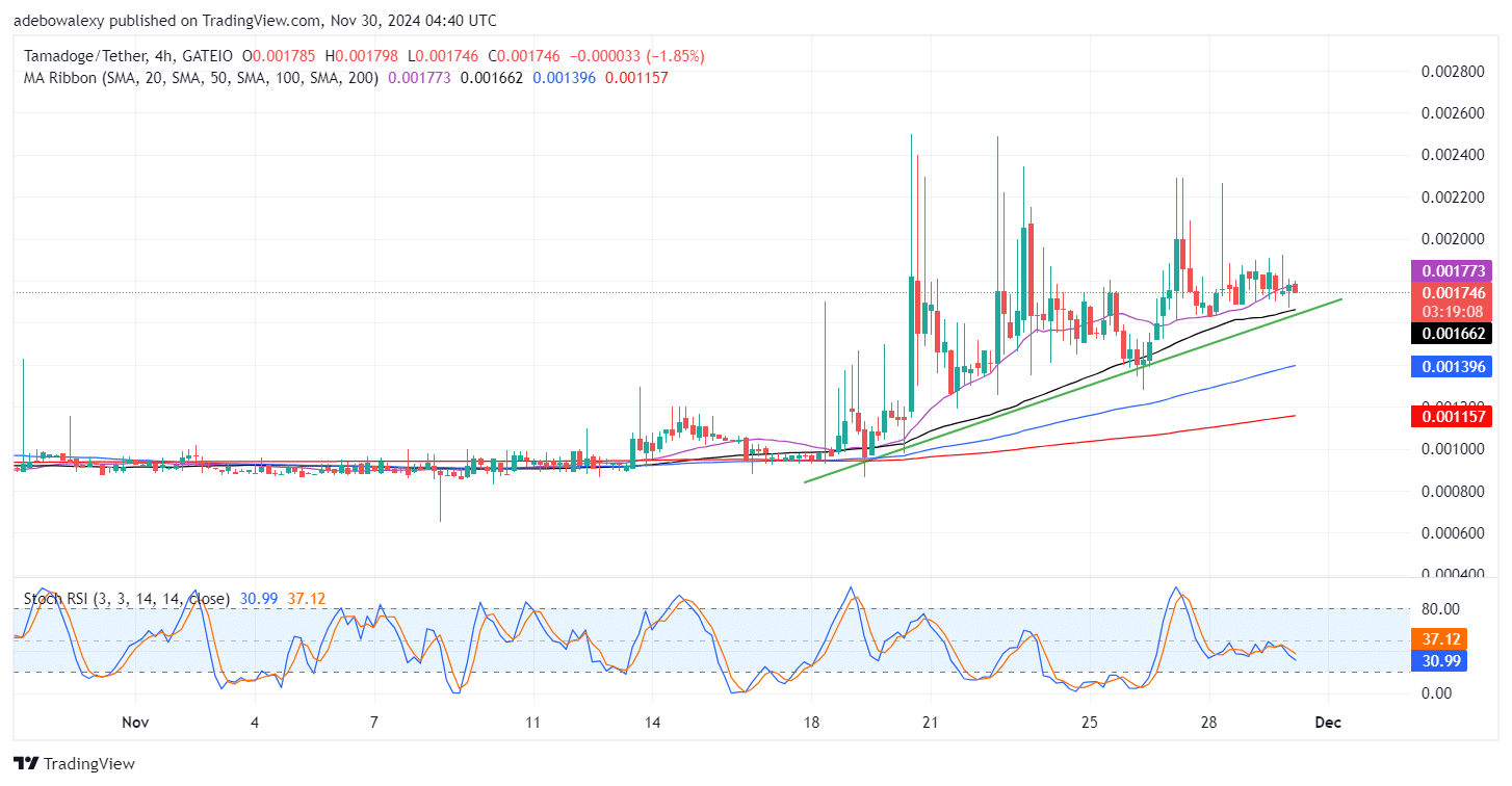 Tamadoge (TAMA) Price Outlook for November 30: TAMA/USDT Bulls Are Sustaining Their Progress