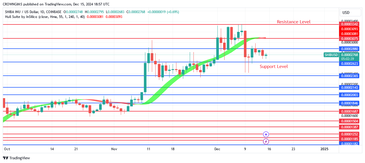 Shiba Inu (SHIB) Price Pulls Back at $0.000033 Resistance Level