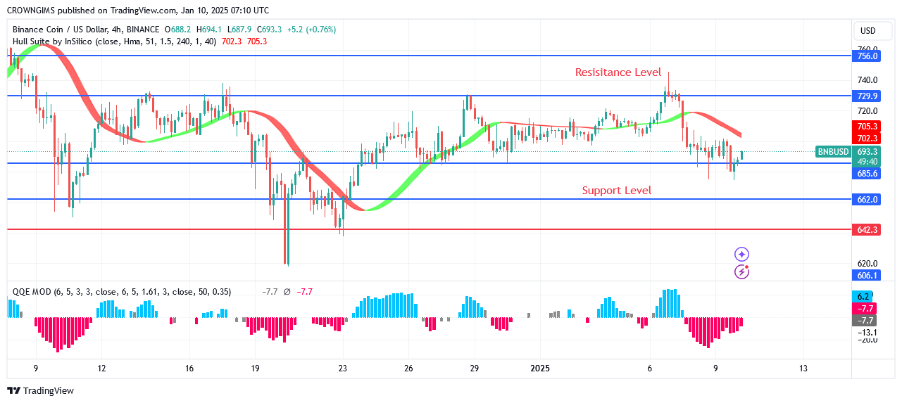 BNB (BNBUSD) Price: Formation of Double Top Chart Pattern at $730.0