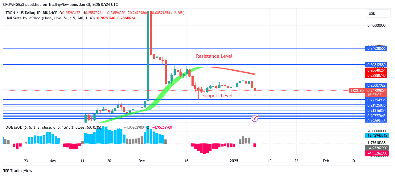 TRON price: Selling Momentum Increases