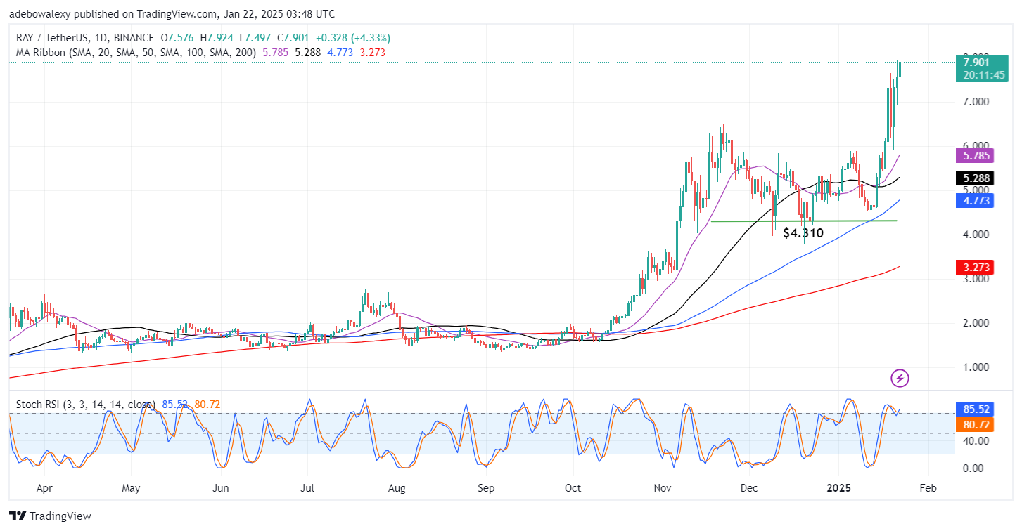 Raydium (RAY) Support at the $7.00 Price Mark Holds