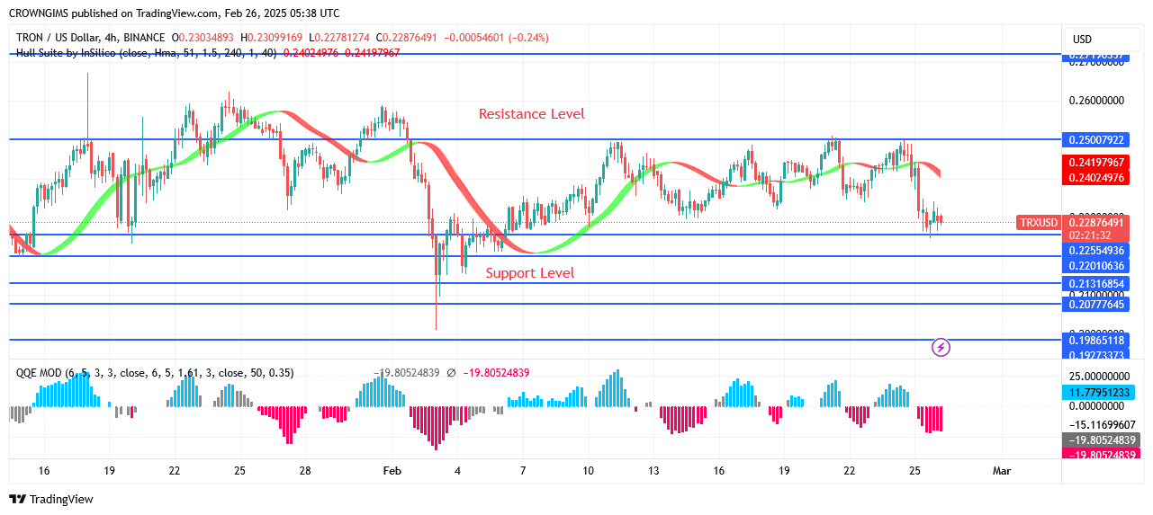TRON price Ranging Between $0.25 and $0.22 Levels