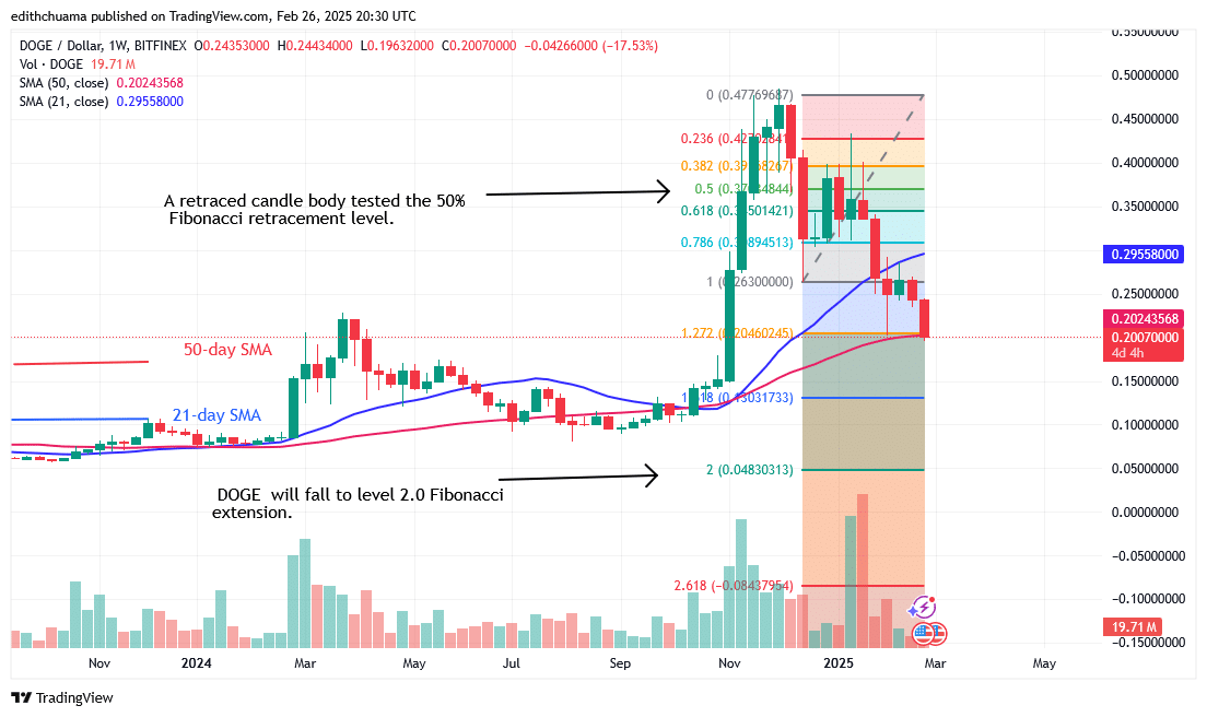 DOGE Risks a Drop as It Remains Above $0.20