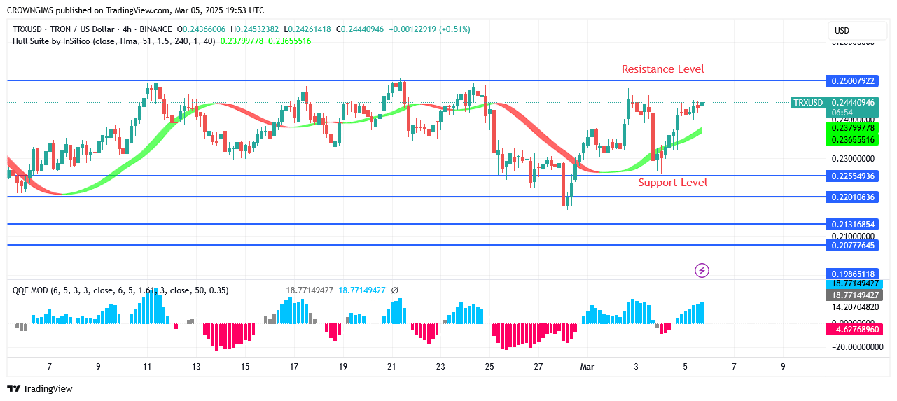 TRON Price Is Dangling Within $0.25 and $0.22 Zones