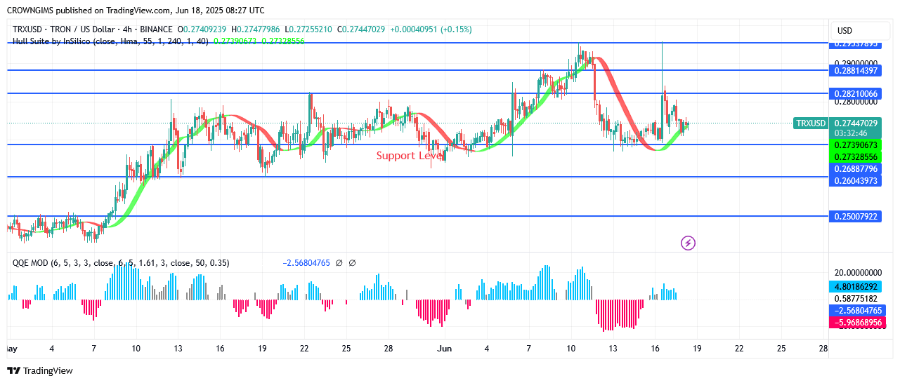 TRON Price Pulls Back at $0.29 Zone