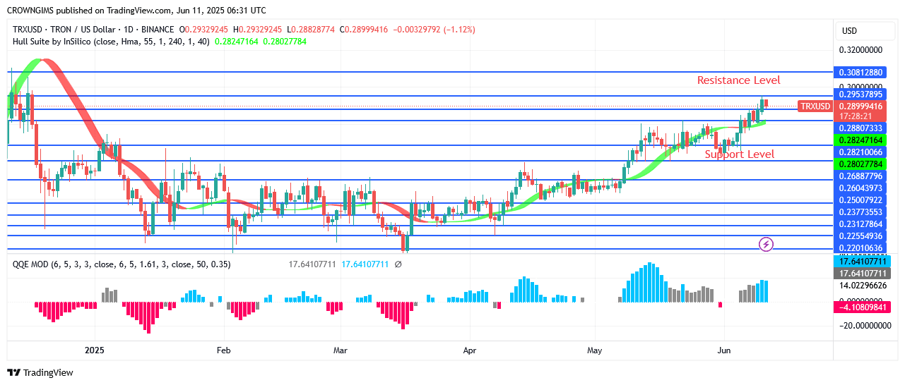 TRON Price Increases When $0.25 Barrier Hold