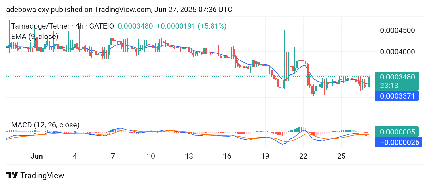 Tamadoge (TAMA) Price Outlook for June 28, 2025: TAMA/USDT Bulls Deliver a Powerful Thrust