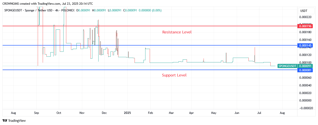 Sponge Price: Bullish Breakout Envisaged at $0.000145