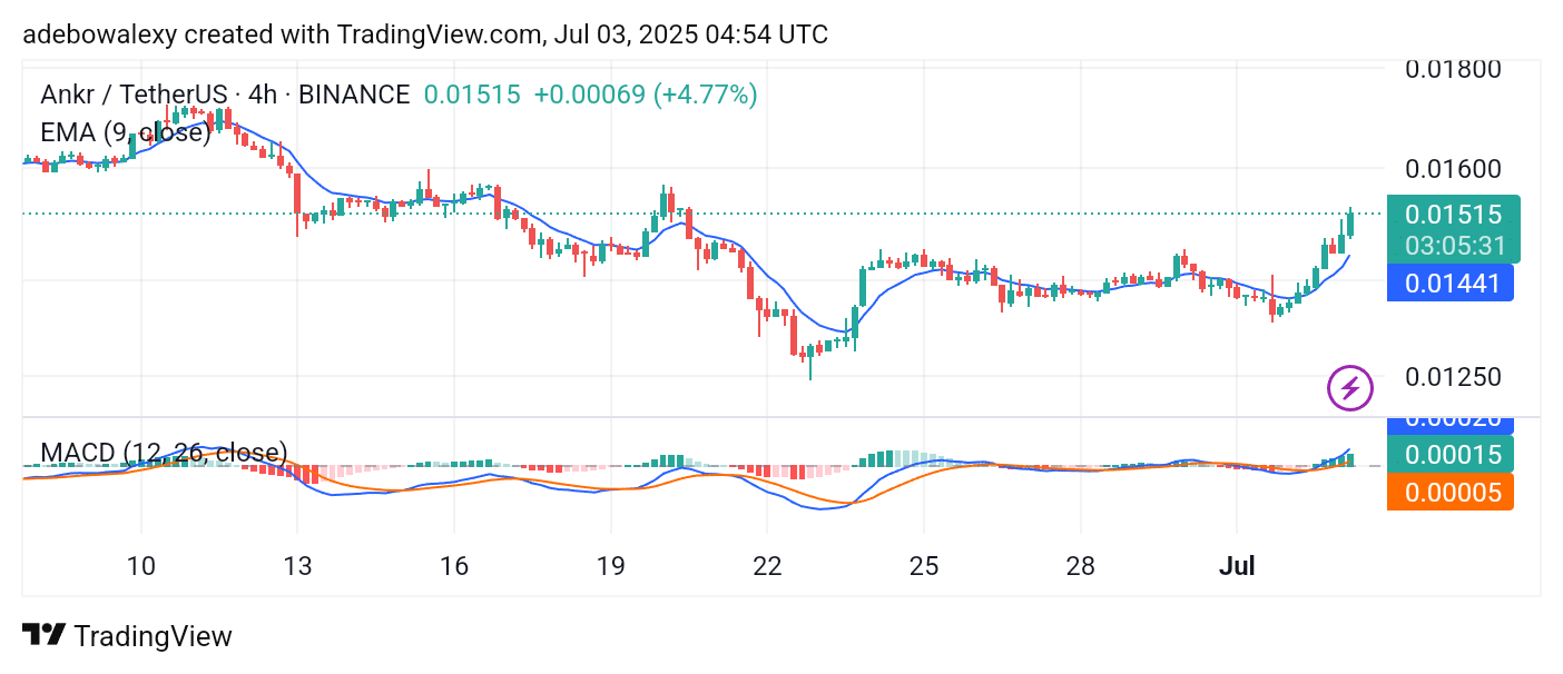 ANKR/USDT Races Toward the $0.01600 Mark
