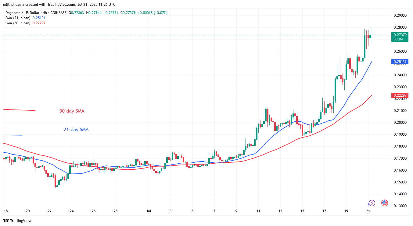 DOGE Bounces Below the Next Hurdle at $0.28