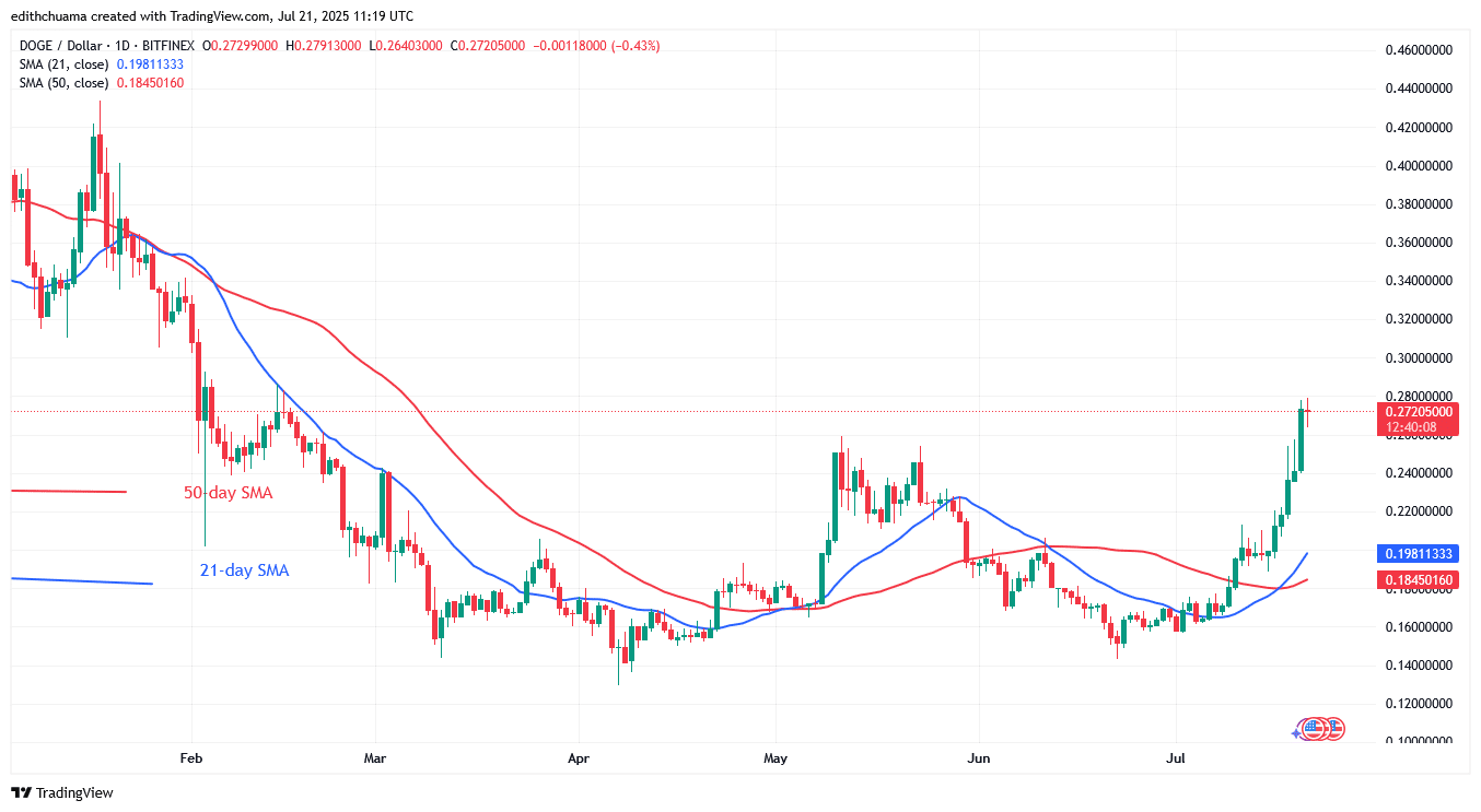 DOGE Bounces Below the Next Hurdle at $0.28