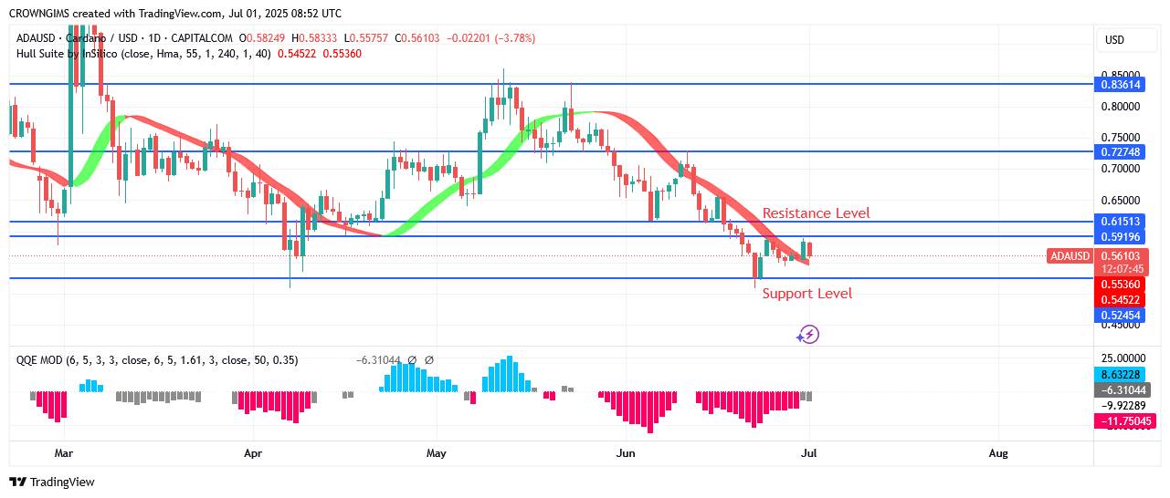 Cardano Price May Bounce Up at $0.52 Zone