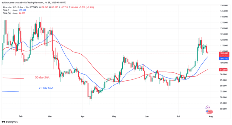 Litecoin's Price Swings below the $120 barrier