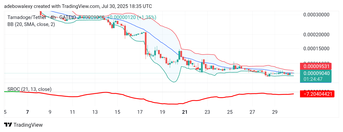 Tamadoge (TAMA) Price Outlook for July 30, 2025: TAMA/USDT Regains Ground Above $0.00009000