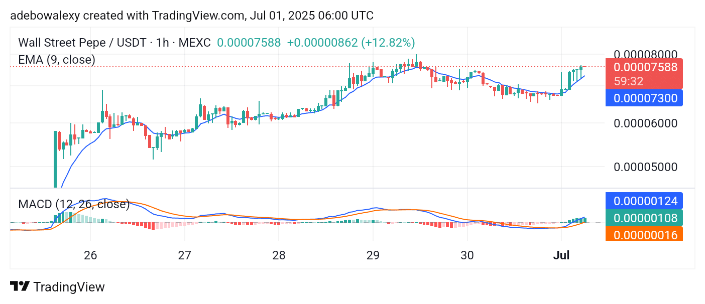 Wall Street Pepe Price Prediction for July 1: WEPE Edges Higher