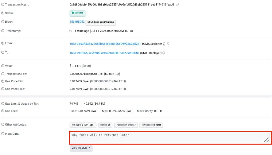 GMX Hacker ReturnsMillion After Accepting Bounty Offer