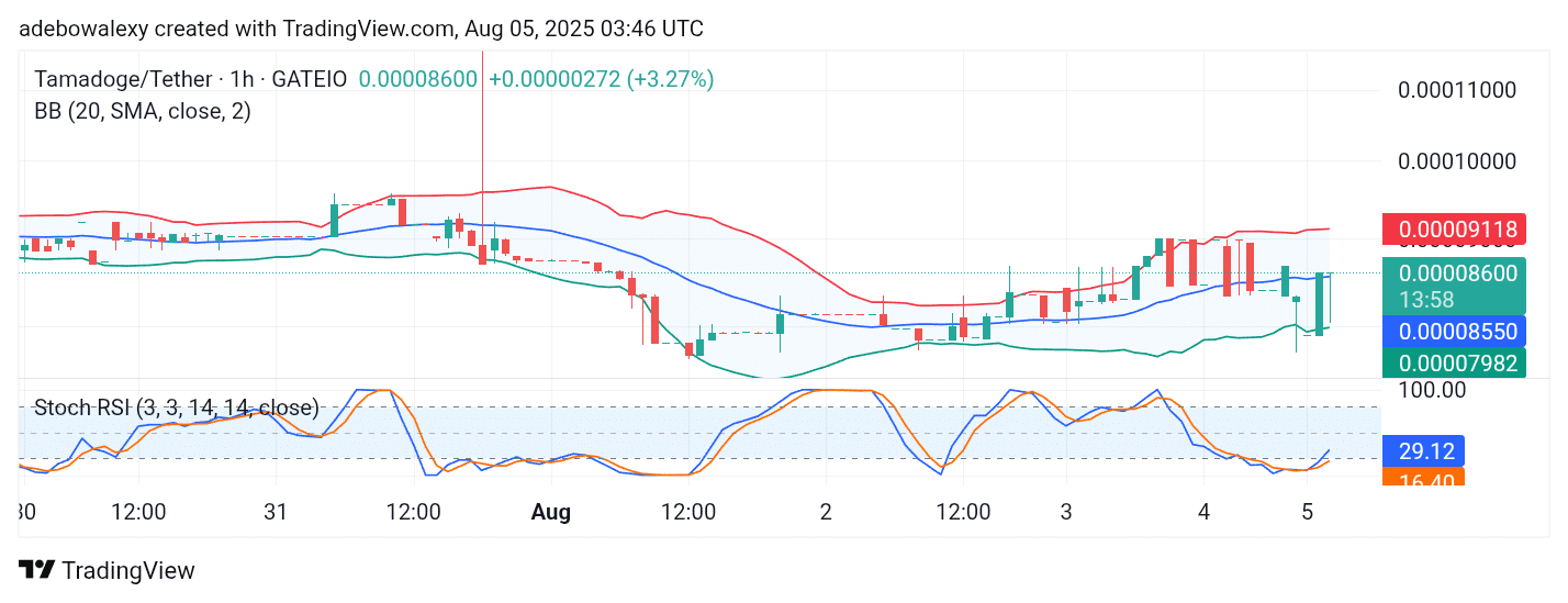Tamadoge (TAMA) Price Outlook for August 5, 2025: TAMA/USDT Eyes a Resurface Above $0.00009000