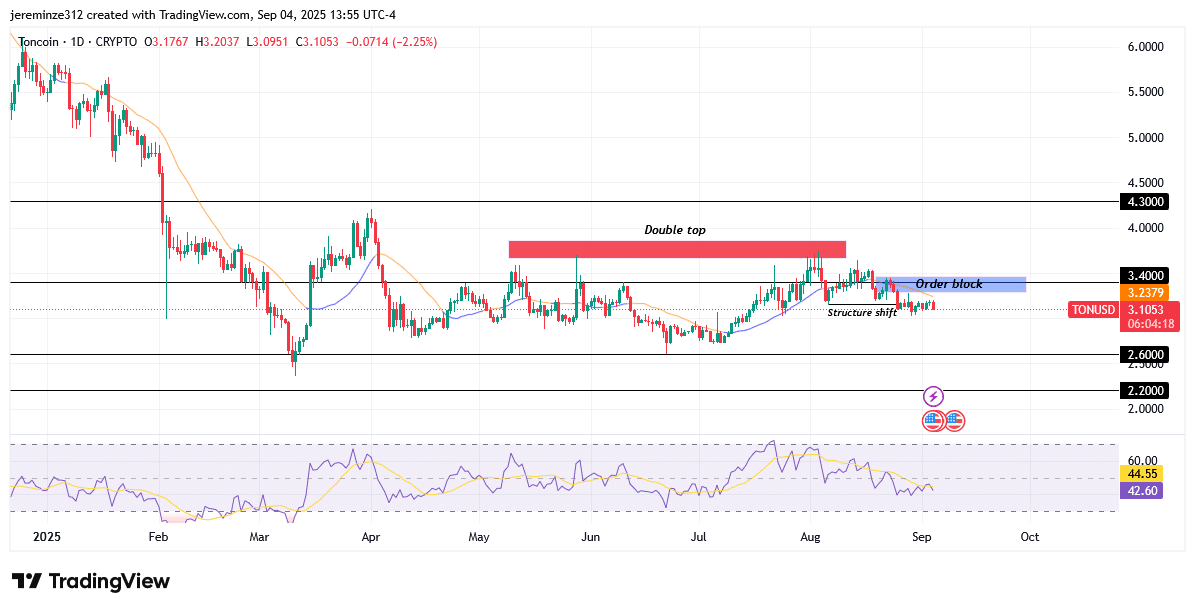 TONCOIN Maintains Bearish Momentum Amid Double Top Formation