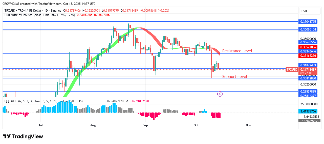 TRON Price Starts Declining When a Double Top Chart Pattern Appear